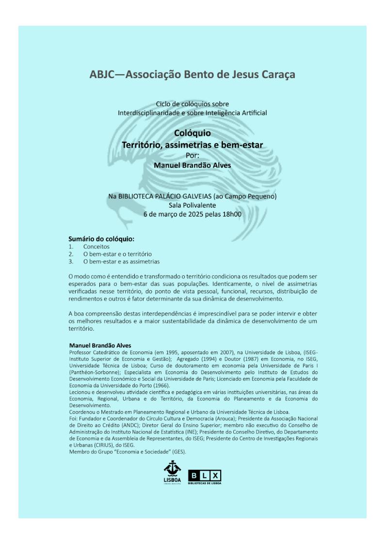 ABJC-Colóquio Território. assimetrias e bem-estar