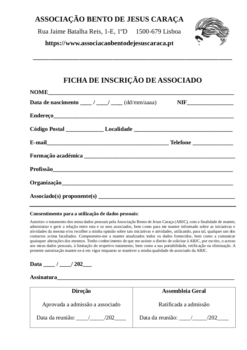 Ficha de inscrição de associado